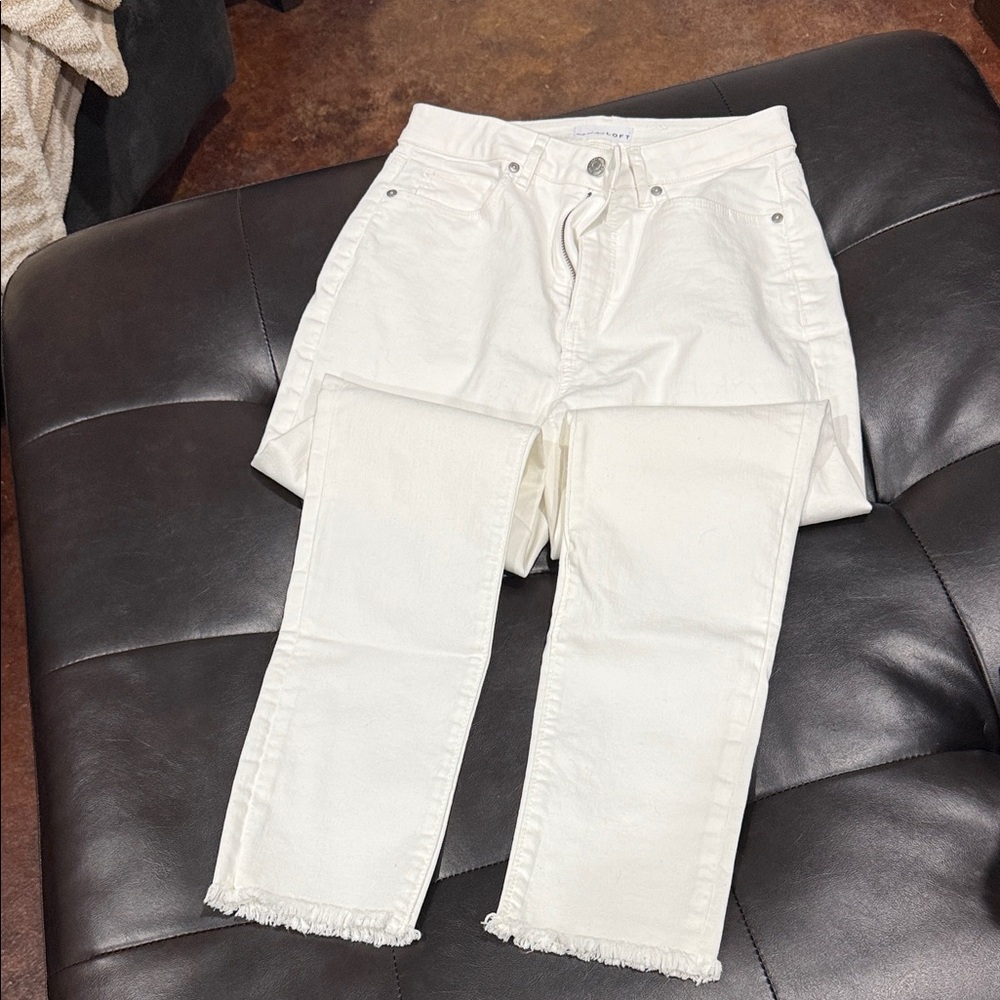 Loft White Frayed Hem Jeans